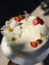 Load image into Gallery viewer, Olive oil cake with olive oil swiss meringue buttercream and raspberry jam
